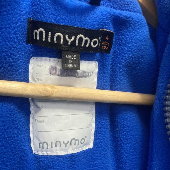Minymo Fleece Lined Fur Trim Snowsuit Size 4 (4T) Black Blue Hooded One Piece - Picture 6 of 16